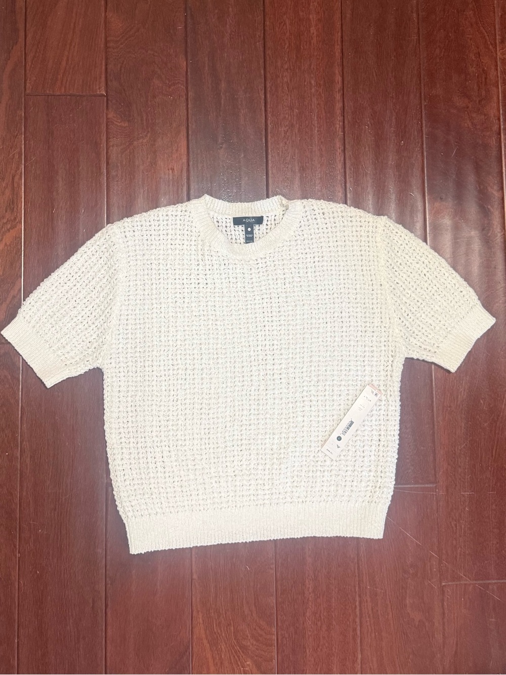 NWT White Short-Sleeve Knit Sweater by Aqua
